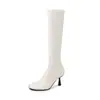 Botas largas para mujer 2026 nuevo modelo estilo coreano punta cuadrada cierre lateral botas altas tacón de aguja para mujer botas elásticas hasta la rodilla