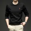 Camiseta de Manga Larga para Hombre con Cuello Redondo de Algodón de Fibra Larga 250g Otoño 2025 Nueva Moda Casual Sudadera Básica Bordada para Hombre