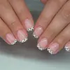 Set de Uñas Postizas de Venta Caliente Transfronterizo Base Blanca Puntos Negros Francesas Simples Lindas Desmontables Uñas Portátiles Manicura Blanqueadora