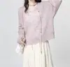 Suéter de Punto Rosa-Morado con Cuello en V para Mujer, Primavera/Otoño 2026, Jersey Holgado Estilo Francés, Manga Larga, Chic Relajado, Adecuado para Ir al Trabajo