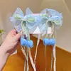 Grampo de Cabelo com Fita de Flor Tulipa Doce Acessório de Cabelo Estilo Coreano para Crianças com Franjas e Pérolas, Tiara Super Fada Princesa