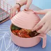 Tenedor cuchara palillos de paja de trigo tazón para fideos instantáneos hogar dormitorio estudiantil redondo con tapa tazón de arroz de gran capacidad venta al por mayor de fábrica