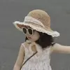Sombrero de Paja para Niños, Sombrero de Sol de Verano para Niñas, Sombrero de Pescador con Encaje, Sombrero de Playa para Bebé, Sombrero Transpirable de Ala Ancha