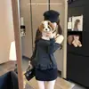 Traje de Dos Piezas de Moda para Mujer en Otoño, Cardigan de Punto con Encaje Empalmado de Lunares y Volantes, Tirantes 'Pure Desire Hot Girl'