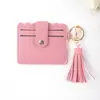 Portatarjetas Pequeño de Cuero PU Transfronterizo con Tres Ranuras para Tarjetas, Estilo Fresco con Borla de Cuero, Colgante para Bolso, Llavero, Venta al por Mayor