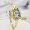Nuevo Pulsera de Bañera Incrustada de Diamantes Reloj para Mujer, Elegante Reloj Ovalado con Escala Romana para Mujer, Reloj de Cuarzo