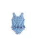 Traje de baño de una pieza para niños Youbao Kidsren, estilo chaleco con volantes, estampado de cuadros y cerezas, para verano