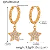 Miduoduo Joyería Europea y Americana Acero Inoxidable Estrella de Cinco Puntas Completamente Diamantados Zirconia Pendientes Chapados en Oro Real de 18K Elegantes Pendientes de Moda