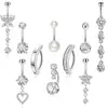 Set de 9 Piezas de Anillos para Ombligo de Acero Inoxidable con Doble Cabeza Sexy Incrustada con Diamante de Zirconia 5A Clavo para Ombligo Piercing de Ombligo Joyería para Clavos de Ombligo