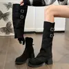 Botas Altas para Viajar 2026 Estilo Caliente Botas de Tacón Grueso Versátiles Color Merade Atuendo Versátil de Dos Vías Adelgazantes