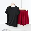 Pijama de Modal para Mujer de Verano, Manga Corta y Shorts, Delgado, Casual, Color Sólido, Adecuado para Salir, Conjunto Fresco y Cómodo para Estar en Casa