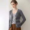 Bai Cai Rong Suéter Simple Versátil Color Sólido Cuello en V Otoño/Invierno 100% Cachemira Retro Holgado Cómodo Cárdigan Abrigo