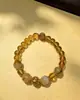 Pulseira Cor Citrino Atrai Riqueza e Sorte Contas Cristal de Quartzo Rutilado Dourado Pulseira Presente para Mulheres