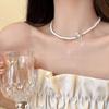 Collar de perlas con lazo suave para mujer, cadena de clavícula con diseño de nicho de lujo ligero, accesorios de collar elegantes de alta calidad a la moda