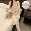 Pijama de Flores Pequeñas para Mujer, Estilo Delgado de Verano con Almohadillas para el Busto, Camisón Dulce con Tirantes y Lazo, Se Puede Usar como Ropa de Casa