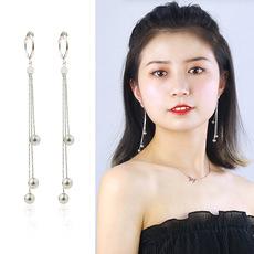 欧美气质2021新款长款耳环耳夹无耳洞夸张女流苏耳坠时尚珍珠耳饰