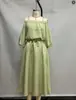 Vestido de lino cruzado de un hombro, nuevo para 2026, para mujer, con cintura ceñida, cordón y un corte midi fluido, perfecto para uso casual
