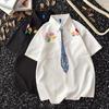 Camisa Retro Graffiti de Manga Curta Japonesa para Homens e Mulheres, Verão Estilo College Design Criativo Par Uniforme DK Top Interno