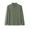 Polo de Manga Larga de Algodón Puro de 300g con Cuello Solapa y Cuatro Botones, Ropa de Trabajo Versátil de Alta Calidad, Ropa para Grupo con Bordado Estampado