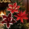 Decoraciones navideñas transfronterizas, ramas de flores rojas artificiales, adornos para árbol de Navidad, flores de terciopelo, decoraciones para ambiente de fiesta