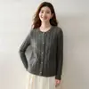 Cárdigan de cachemira grueso de punto trenzado con cuello redondo para otoño e invierno, prenda exterior versátil de manga larga para mujer, suéter básico casual y cálido