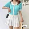 2023 Nuevo Verano Estilo Coreano Estilo Dama Xiaoxiang Tejido de Punto de Manga Corta en Color Contrastante Femenino Top Corto Dulce