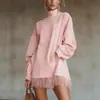 Amazon Nueva Estación Independiente Transfronteriza Europea y Americana Vestido Largo de Manga Larga con Bolsillo Holgado Retro de Felpa y Gamuza de Cuello Alto con Borlas