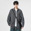 Camisa xadrez estilo Hong Kong Primavera e Outono Masculino Solto Casual Bonito Moda All-match Casal Camisa de manga comprida Cardigan Jacket