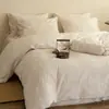 Juego de Ropa de Cama Jacquard de Algodón y Lino de Alta Gama de Cuatro Piezas, Funda de Edredón de Algodón y Lino Puro, Juego de Sábanas de Tres Piezas, Ropa de Cama Muy Hermosa