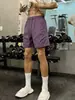Pantalones Cortos de Secado Rápido con Remaches Morados para Hombre, Pantalones Cortos de Playa Transpirables de Seda Helada con Pliegues de Verano, Pantalones Cortos Deportivos de Fitness de Longitud Tres Cuartos Estilo Americano