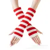 Nuevos Guantes de Lana de Rayas Largas Otoño e Invierno Nuevos de Longitud Media Exhibiendo el Dedo para Mujer Calentadores de Brazo de Moda Tejidos