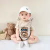 Enterizo de Verano para Bebé Delgado de Manga Corta Rayas de Oso para Niños y Niñas Ropa Exterior de Moda