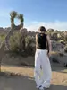 Pantalones de Lino Anchos Casuales Holgados de Color Puro con Sensación de Oxígeno Freewear para Mujer