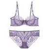 Conjunto de Lencería Sexy de Encaje Europeo y Americano Francés Ultra-Delgado Transparente Talla Grande Sujetador Mostrando Pechos Grandes Pequeños Anti-Caída Lencería Verano