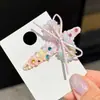 Grampo de Cabelo de Cristal com Laço de Miçangas Coloridas Doce Rosa, Presilha Lateral Fofa e Elegante para Franja, Acessório de Cabelo, Grampo de Cabelo Exquisito