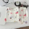 Venda Direta de Fábrica - Pijama de Verão Feminino, Estilo Coreano, Estampa de Desenho Doce e Fofa, Gola Redonda, Algodão Nuvem, Tendência Estilo Ins Item Quente