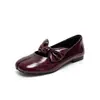 Tan lindos~ Zapatos únicos de punta dividida, piel de vaca, otoño 2026, suela plana, punta redonda, cuero genuino, corte bajo, lazo, zapatos de tacón de pezuña de cerdo para mujer