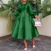 BN311 comércio exterior transfronteiriço roupas femininas europeias e americanas outono e inverno novo cor sólida brilhante solta botão manga lanterna vestido