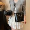 Bolso Cubo Casual Retro de Primavera para Mujer, Bolso de Hombro de Moda con Letras, Bolso de Axila con Hebilla Magnética