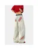 Calça Jeans Wide Leg Patchwork Listrada Estilo Americano para Homens, Novo Estilo Primavera e Outono, Caimento Solto, Calça Reta Wide Leg Lavada e Desgastada