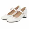 Zapatos de mujer poco profundos de tacón medio grueso con puntera cuadrada, cómodos, con tiras de hebilla, para comercio exterior, primavera 2026, talla 40-48