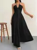 Vestido de Verano Nuevo Transfronterizo Popular para Mujer con Escote en V Profundo Estilo Bohemio con Cinturón para Boda Festival Fiesta