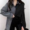 Chic Coreano Otoño Reductor de Edad Retro Diseño Nicho Contrastante Casual Rayas Empalmado Camisa Tops de Mujer Trendy