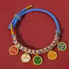Pulseira de Etiqueta Estilo Étnico de Xizang, Pulseira Colorida Trançada Contrastante, Acessórios de Lótus, Joia de Mão Ajustável Estilo Nacional Atacado