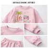 Conjunto casual de duas peças calmante para crianças em estilo japonês: top de manga comprida com estampa de desenho animado e calça de moletom jogger elástica