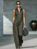 2026 Nuevo Traje de Mono Casual Holgado de Algodón y Lino con Cuello Alto sin Mangas para Mujer, Sitio Independiente Europeo y Americano de Amazon Transfronterizo