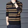 Camisa Polo para Hombre 2026 Primavera y Otoño Nueva Tendencia Rayas Manga Larga Fresca Casual de Negocios Versátil Camiseta para Hombre