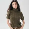 Nuevo suéter de cachemir de punto trenzado de cuello alto para mujer, capa interior de manga corta para otoño/invierno, top de punto de lana, de corte holgado, suéter estilo 'old money'