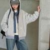 Jaqueta Infantil Primavera e Outono 2025 Nova Moda Estilo Coreano Solta Tendência Listrada com Capuz para Meninas Mais Velhas