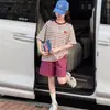 Conjunto de Verão para Meninas 2026 Casual Estilo Coreano Listrado Floral Manga Curta Shorts Conjunto de Duas Peças Crianças Médias e Grandes Transfronteiriço